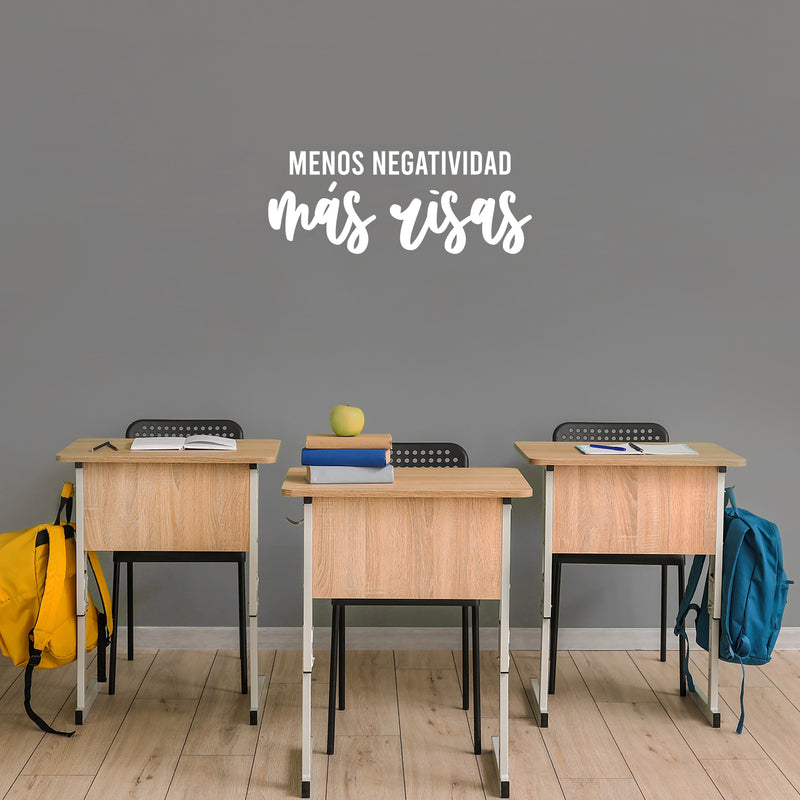 Vinyl Wall Art Decal - Menos Negatividad Más Risas / Less Negativity More Laughs - 10" x 25" - Trendy Inspiring Positive Spanish Quote Sticker For Home School Office Coffee Shop Decor 3