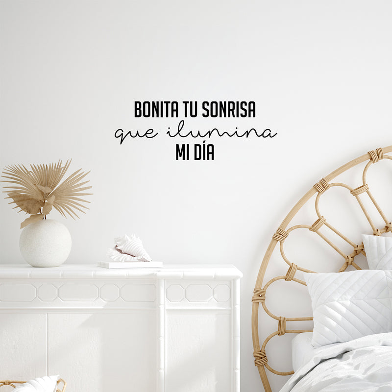 Vinyl Wall Art Decal - Bonita Tu Sonrisa Que Ilumina Mi Día / Beautiful Your Smile That Brightens My Day - Lovely Spanish Quote Sticker For Bedroom Playroom Nursery Decor 2