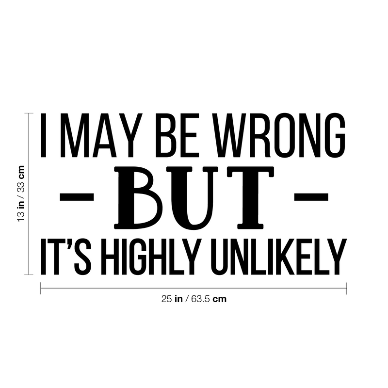 Vinyl Wall Art Decal - I May Be Wrong But Its Highly Unlikely - Trendy Fun Sarcastic Adult Joke Quote Sticker For Office Coffee Shop Storefront Living Room Bedroom Decor 4