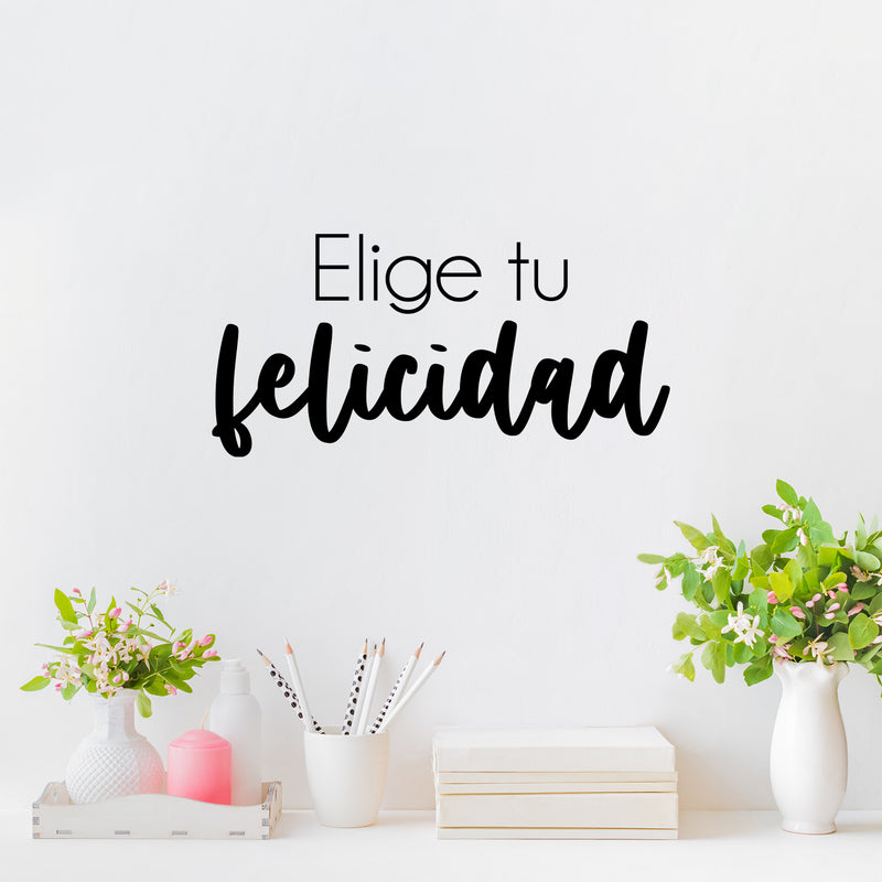 Vinyl Wall Art Decal - Elige Tu Felicidad / Choose Your Happiness - Modern Inspirational Lovely Spanish Quote Sticker For Bedroom Closet Living Room School Office Decor 3