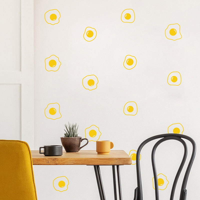 Set Of 25 Vinyl Wall Art Decal - Fried Eggs Pattern - From 5" x 5" Each - Trendy Fun Food Design Sticker For Living Room Kitchen Playroom Classroom Coffee Shop Restaurant Office Decor 2