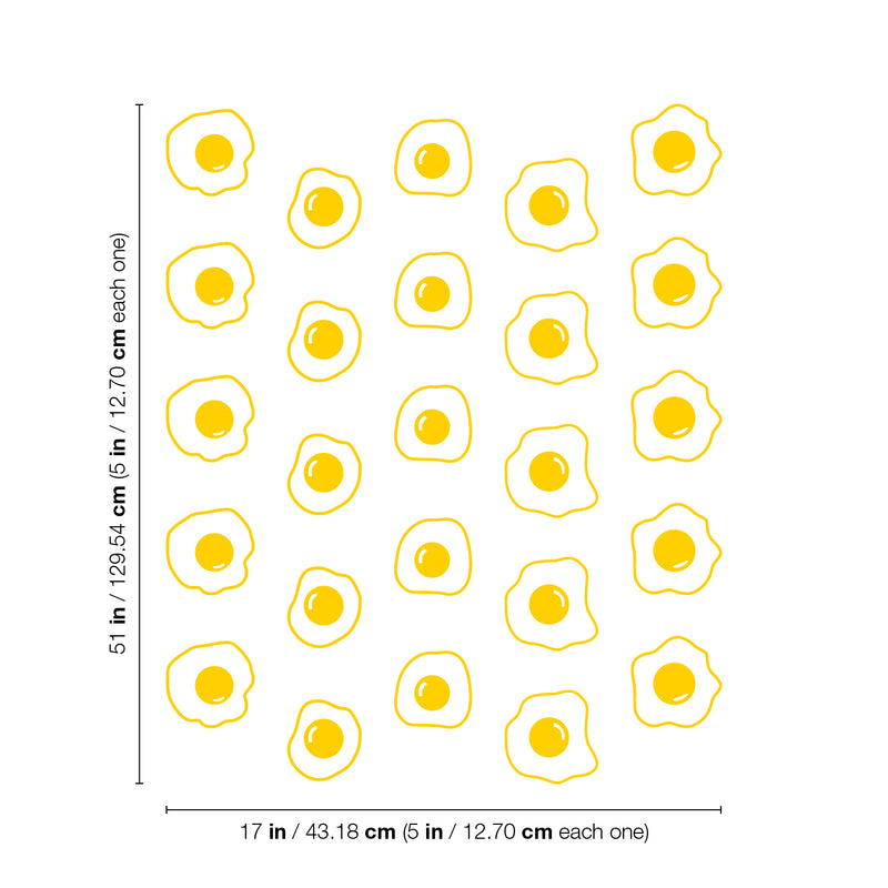 Set Of 25 Vinyl Wall Art Decal - Fried Eggs Pattern - From 5" x 5" Each - Trendy Fun Food Design Sticker For Living Room Kitchen Playroom Classroom Coffee Shop Restaurant Office Decor 4
