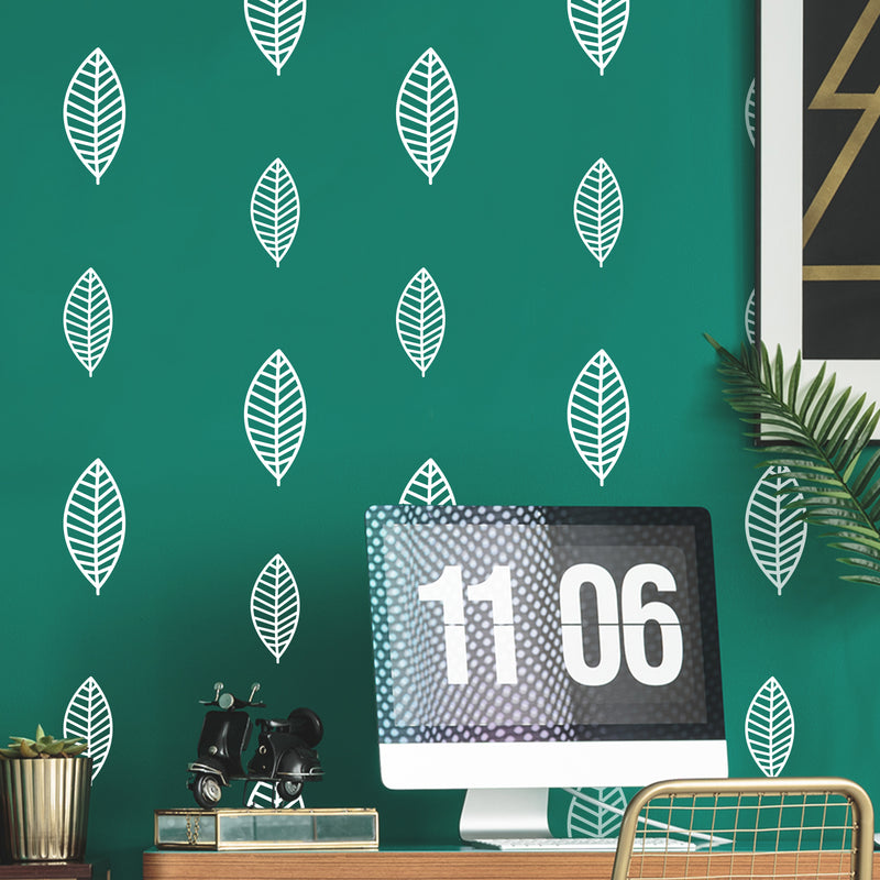 Set Of 29 Vinyl Wall Art Decal - Leaves Outline Pattern - From 4" x 1.8" Each - Modern Fun Minimalist Plants Design Sticker For Home Living Room Playroom School Office Store Decor 3