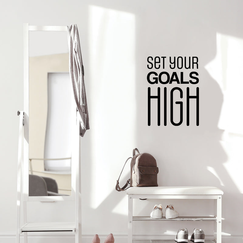 Vinyl Wall Art Decal - Set Your Goals High - Modern Motivational Quote Sticker For Bedroom Yoga Classroom Hustle Exercise Workout Room Work Office Fitness Home Gym Decor 2