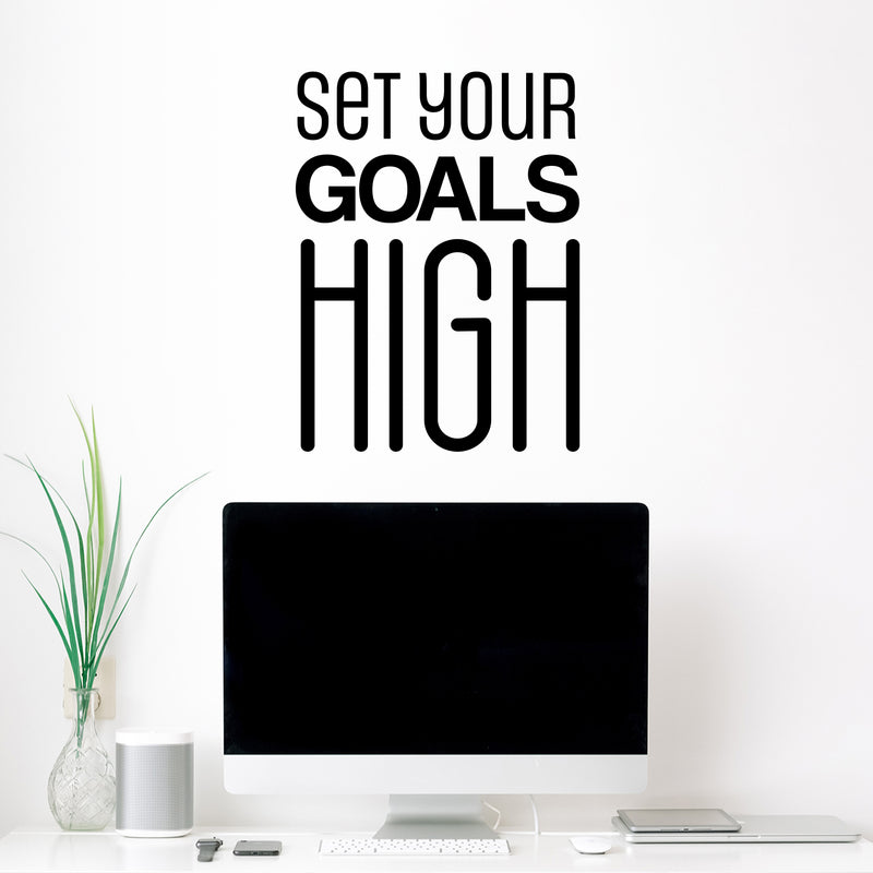 Vinyl Wall Art Decal - Set Your Goals High - 24" x 17" - Modern Motivational Quote Sticker For Bedroom Yoga Classroom Hustle Exercise Workout Room Work Office Fitness Home Gym Decor 3