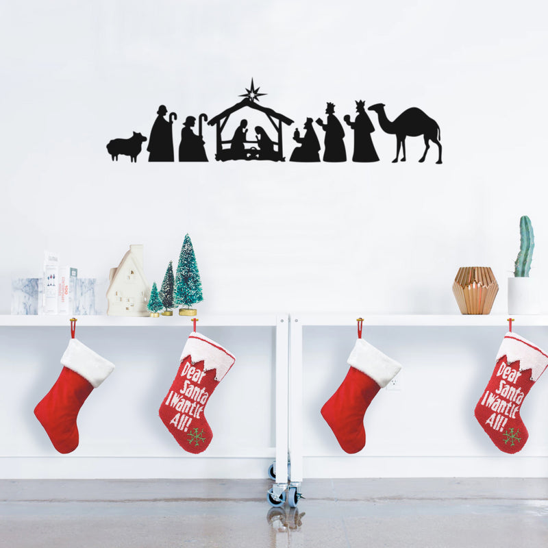 Vinyl Wall Art Decal - Christmas Manger - Trendy Inspiring Lovely Design Design Sticker For Home Bedroom Living Room Fireplace Playroom School Coffee Shop Holyday Decor 3