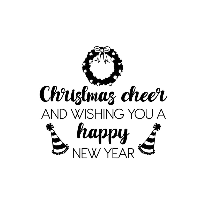 Vinyl Wall Art Decal - Christmas Cheer And Wishing You A Happy New Year - 17" x 19.5" - Lovely Inspiring Quote Sticker For Bedroom Living Room Windows Coffee Shop Holyday Season Decor 1