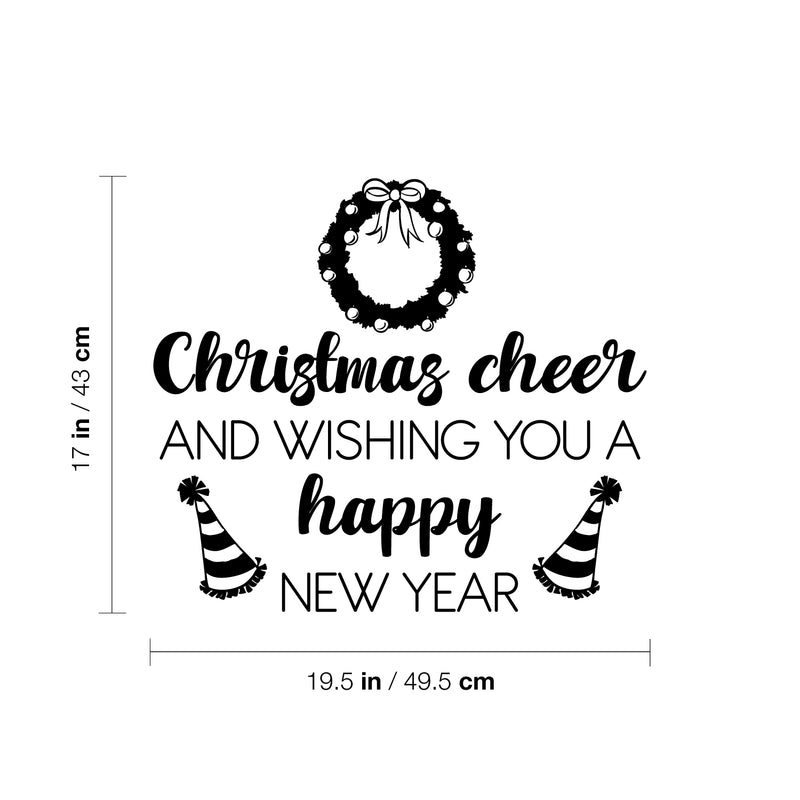 Vinyl Wall Art Decal - Christmas Cheer And Wishing You A Happy New Year - 17" x 19.5" - Lovely Inspiring Quote Sticker For Bedroom Living Room Windows Coffee Shop Holyday Season Decor 4