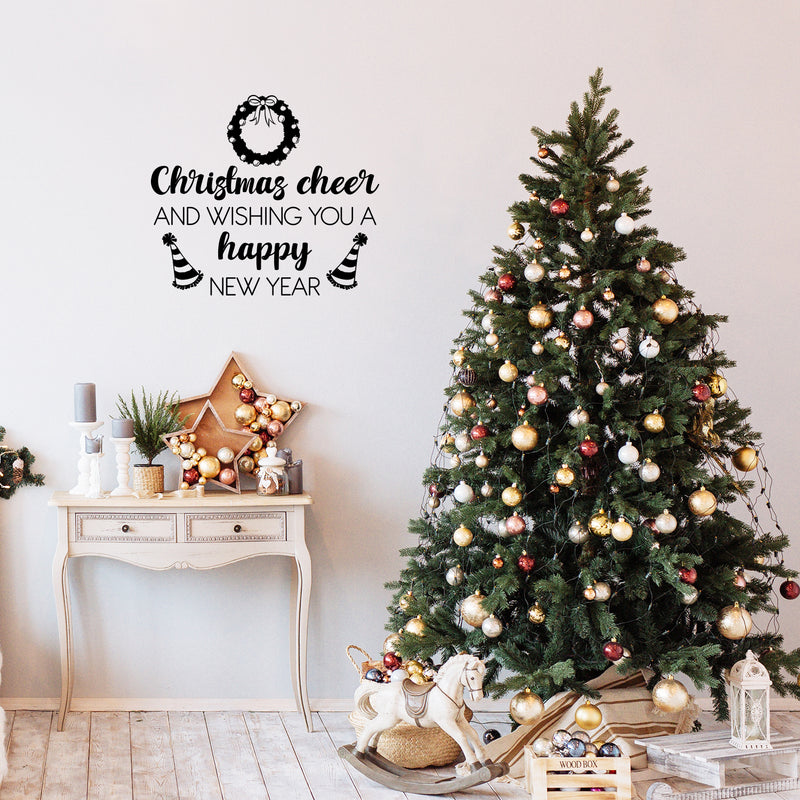 Vinyl Wall Art Decal - Christmas Cheer And Wishing You A Happy New Year - - Lovely Inspiring Quote Sticker For Bedroom Living Room Windows Coffee Shop Holyday Season Decor 3