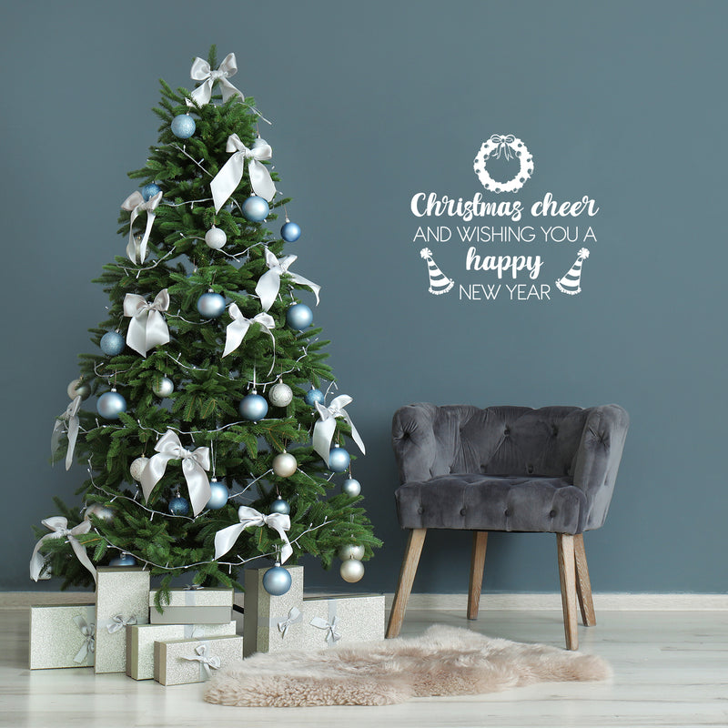 Vinyl Wall Art Decal - Christmas Cheer And Wishing You A Happy New Year - 17" x 19.5" - Lovely Inspiring Quote Sticker For Bedroom Living Room Windows Coffee Shop Holyday Season Decor 2