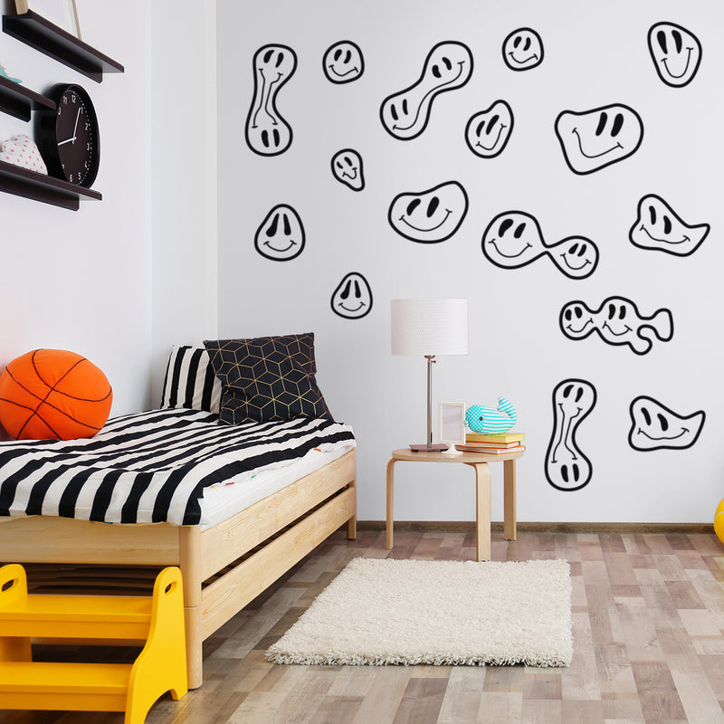 Set Of 16 Vinyl Wall Art Decal - Groovy Smiles Pattern - From Each - Modern Funny Minimalist Design Sticker For Kids Bedroom Living Room Playroom Daycare Classroom School Decor 2