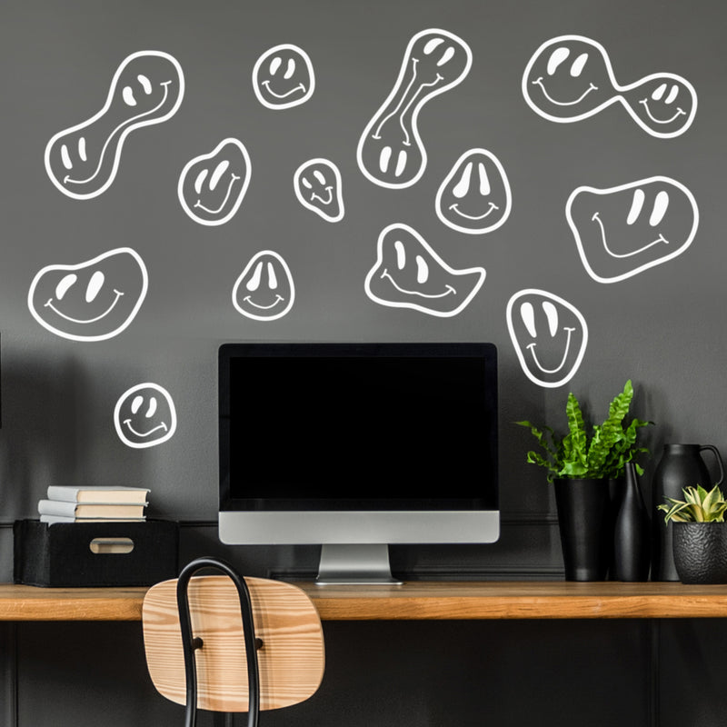 Set Of 16 Vinyl Wall Art Decal - Groovy Smiles Pattern - From 5" x 4" Each - Modern Funny Minimalist Design Sticker For Kids Bedroom Living Room Playroom Daycare Classroom School Decor 3