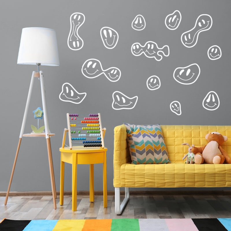 Set Of 16 Vinyl Wall Art Decal - Groovy Smiles Pattern - From 5" x 4" Each - Modern Funny Minimalist Design Sticker For Kids Bedroom Living Room Playroom Daycare Classroom School Decor 2