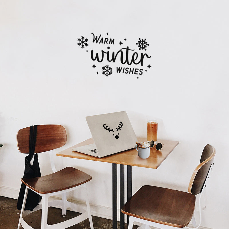 Vinyl Wall Art Decal - Warm Winter Wishes - 15" x 25" - Trendy Cute Holyday Season Quote Sticker For Living Room Dining Room Storefront Window Door Coffee Shop Decor 2