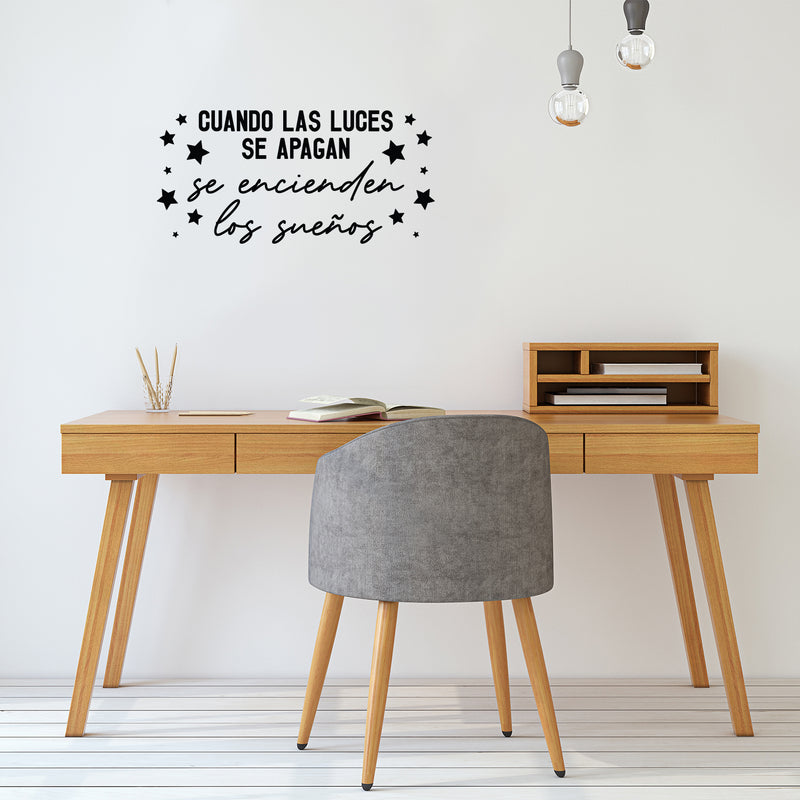 Vinyl Wall Art Decal - Cuando Las Luces Se Apagan Se Encienden Los Sueños / When The Lights Go Of Dreams Come On - 12" x 25" - Positive Spanish Quote Sticker For Home School Office Decor 2