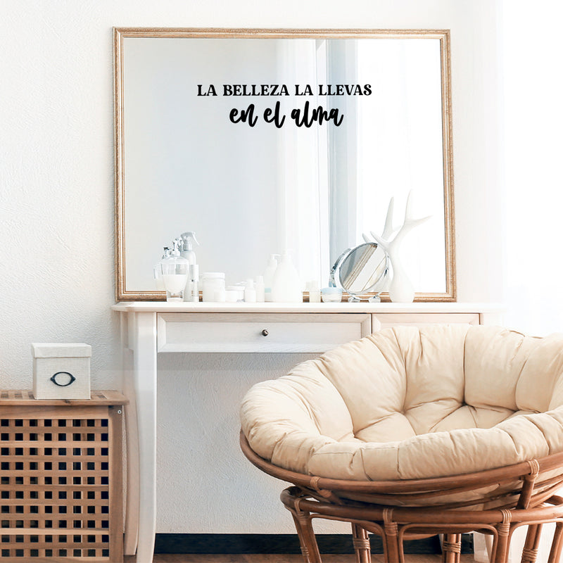 Vinyl Wall Art Decal - La Belleza La Llevas En El Alma / You Carry Beauty In Your Soul - 6" x 25" - Inspiring Positive Spanish Quote Sticker For Home Bedroom Closet School Office Decor 2