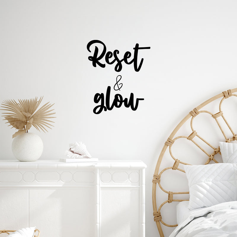 Vinyl Wall Art Decal - Reset & Glow - 17" x 14.5" - Trendy Inspirational Positive Quote Sticker For Home Office Living Room Bedroom Closet Bathroom Makeup Mirror Decor 2