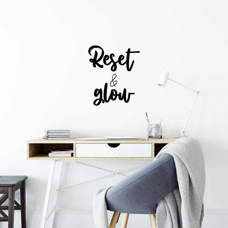 Vinyl Wall Art Decal - Reset & Glow - 17" x 14.5" - Trendy Inspirational Positive Quote Sticker For Home Office Living Room Bedroom Closet Bathroom Makeup Mirror Decor 3