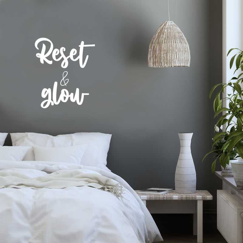 Vinyl Wall Art Decal - Reset & Glow - 17" x 14.5" - Trendy Inspirational Positive Quote Sticker For Home Office Living Room Bedroom Closet Bathroom Makeup Mirror Decor 2