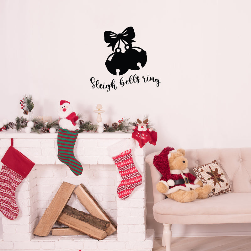 Vinyl Wall Art Decal - Sleigh Bells Ring - 17" x 18" - Holiday Season Trendy Seasonal Quote Sticker For Home Office Living Room Bedroom Door Window Decor 2