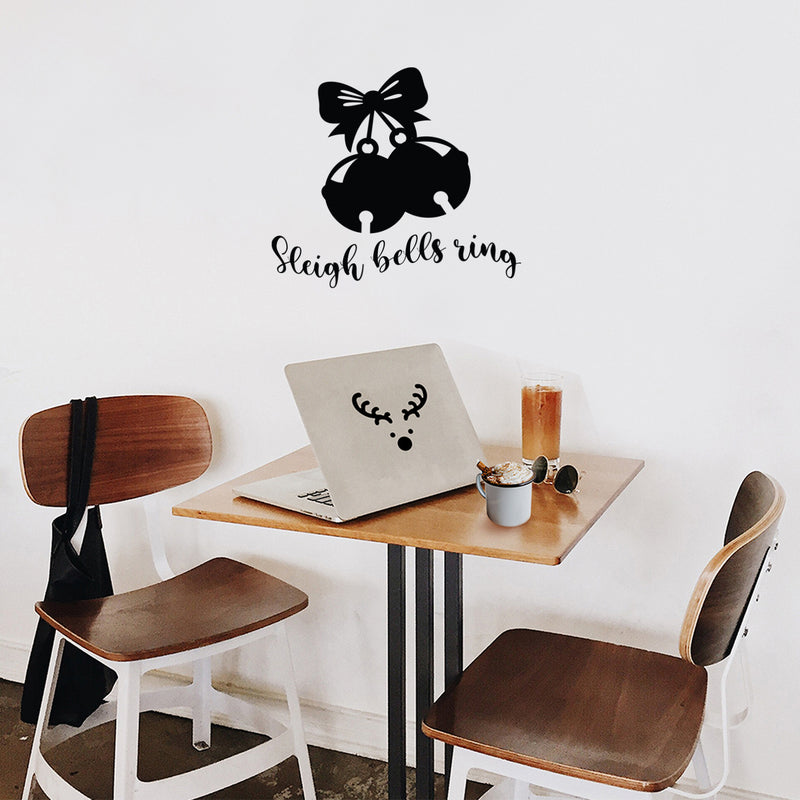 Vinyl Wall Art Decal - Sleigh Bells Ring - Holiday Season Christmas Seasonal Quote Sticker For Home School Living Room Bedroom Work Office Door Store Window Decor 3