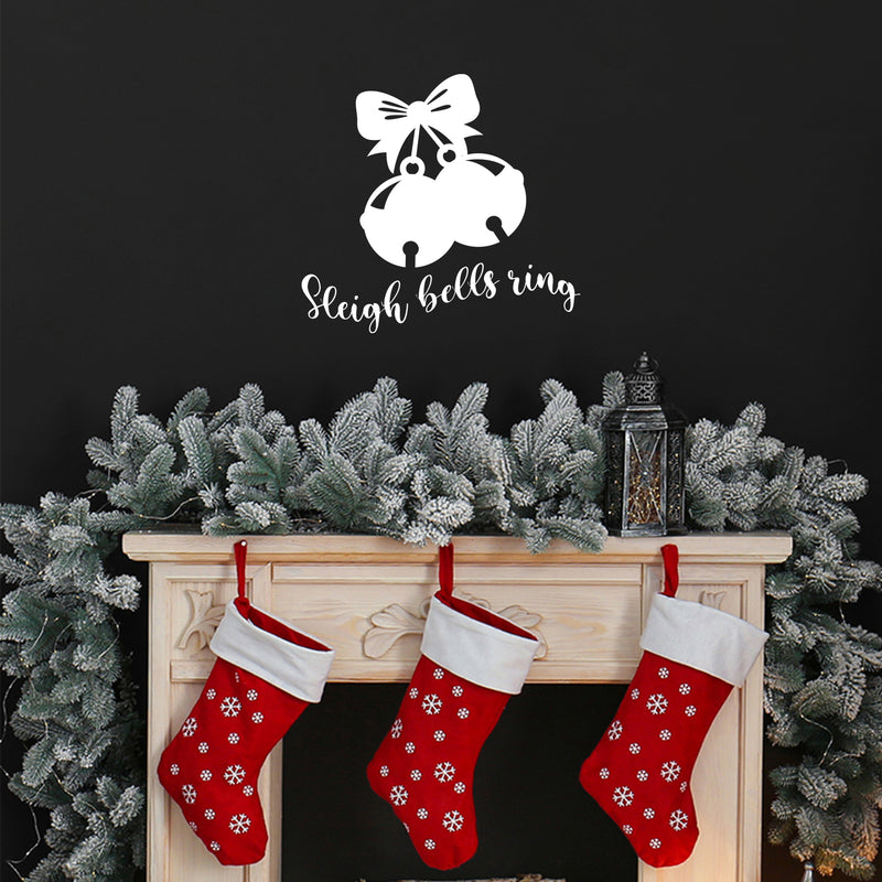 Vinyl Wall Art Decal - Sleigh Bells Ring - 17" x 18" - Holiday Season Trendy Seasonal Quote Sticker For Home Office Living Room Bedroom Door Window Decor 3