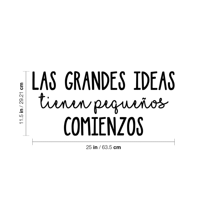 Vinyl Wall Art Decal - Las Grandes Ideas Tienen Pequeños Comienzos / Great Ideas Have Little Beginnings - 11.5" x 25" - Positive Spanish Quote Sticker For Home School Office Decor 4