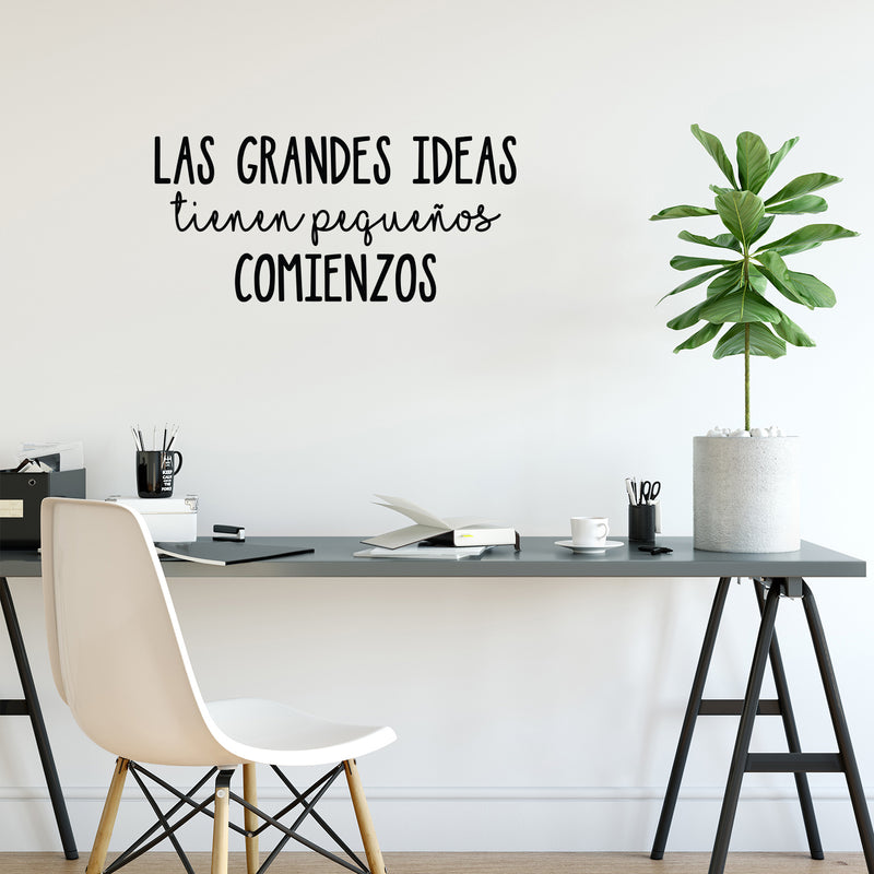 Vinyl Wall Art Decal - Las Grandes Ideas Tienen Pequeños Comienzos / Great Ideas Have Little Beginnings - 11. Positive Spanish Quote Sticker For Home School Office Decor 3