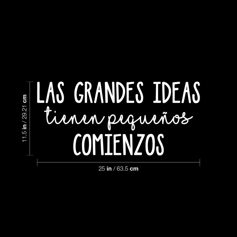 Vinyl Wall Art Decal - Las Grandes Ideas Tienen Pequeños Comienzos / Great Ideas Have Little Beginnings - 11.5" x 25" - Positive Spanish Quote Sticker For Home School Office Decor 4