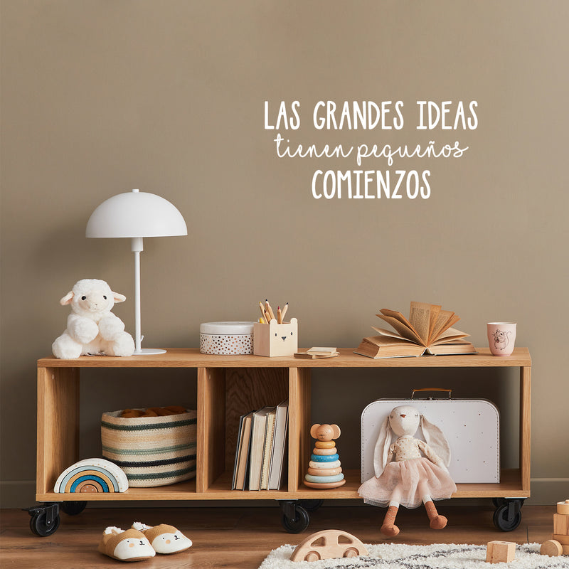 Vinyl Wall Art Decal - Las Grandes Ideas Tienen Pequeños Comienzos / Great Ideas Have Little Beginnings - 11.5" x 25" - Positive Spanish Quote Sticker For Home School Office Decor 2