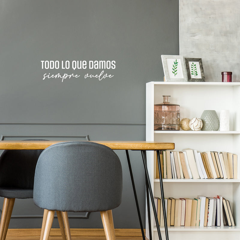 Vinyl Wall Art Decal - Todo Lo Que Damos Siempre Vuelve / Everything We Give Always Comes Back - 7.5" x 25" - Positive Spanish Quote Sticker For Home Bedroom School Office Decor 4