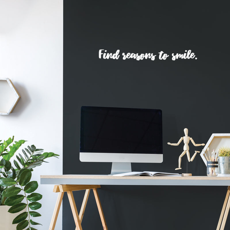 Vinyl Wall Art Decal - Find Reasons To Smile - 3.5" x 30" - Trendy Fun Inspiring Positive Quote Sticker For Home Living Room Kids Room Playroom Daycare Kindergarten Classroom Decor 4