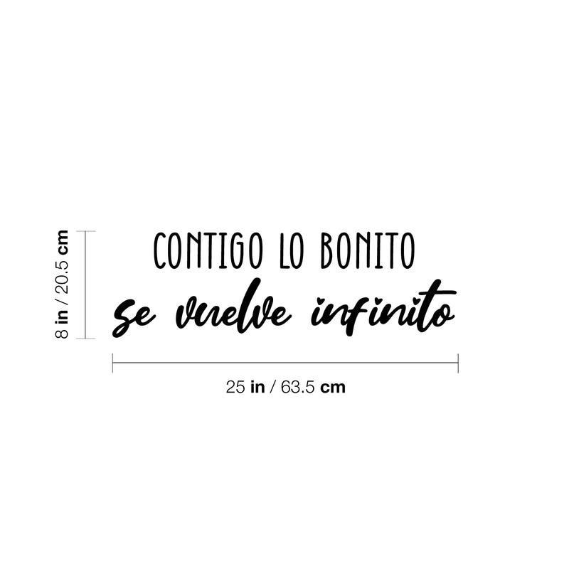 Vinyl Wall Art Decal - Contigo Lo Bonito Se Vuelve Infinito / With You The Beautiful Becomes Infinite - 8" x 25" - Trendy Inspiring Lovely Spanish Quote Sticker For Bedroom Closet Decor 4