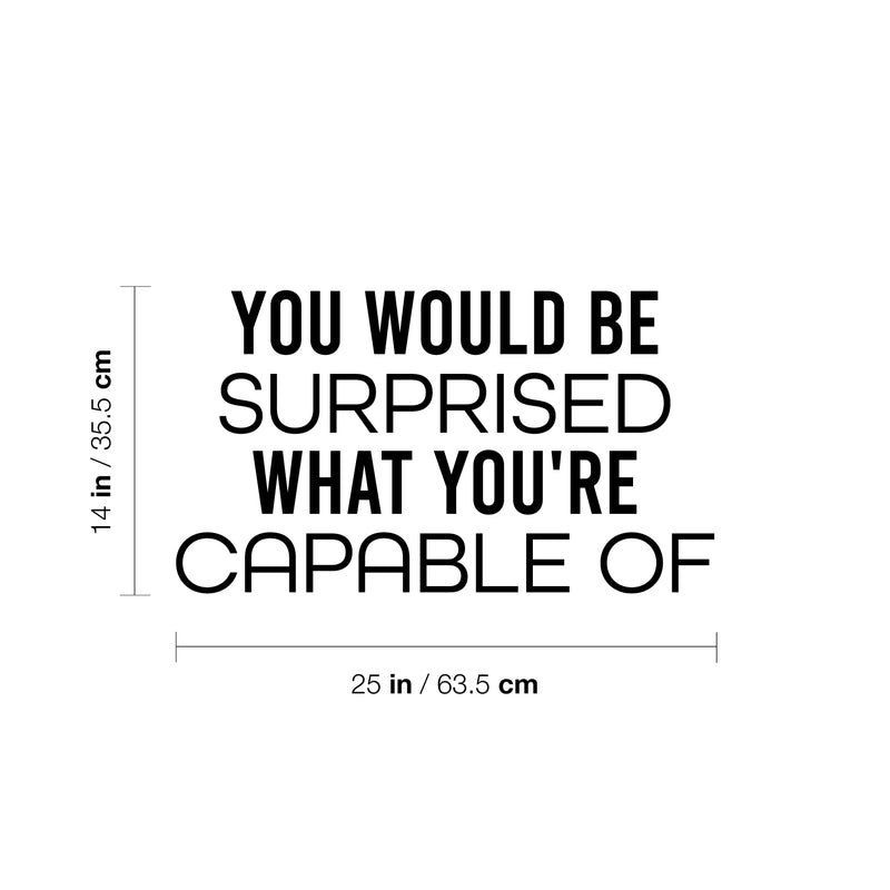 Vinyl Wall Art Decal - You Would Be Surprised What You're Capable Of - 14" x 25" - Trendy Motivating Positive Quote Sticker For Workout Room Yoga Dance Center Gym Fitness Lifestyle Decor 4