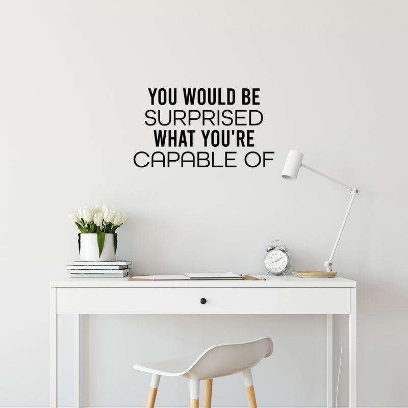 Vinyl Wall Art Decal - You Would Be Surprised What You're Capable Of - 14" x 25" - Trendy Motivating Positive Quote Sticker For Workout Room Yoga Dance Center Gym Fitness Lifestyle Decor 2