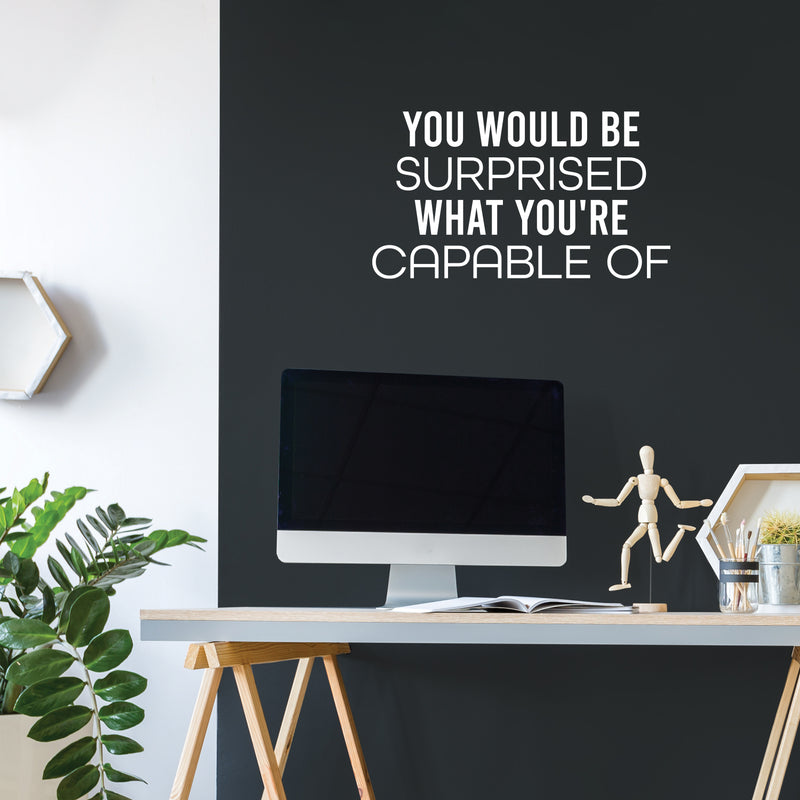 Vinyl Wall Art Decal - You Would Be Surprised What You're Capable Of - 14" x 25" - Trendy Motivating Positive Quote Sticker For Workout Room Yoga Dance Center Gym Fitness Lifestyle Decor 2