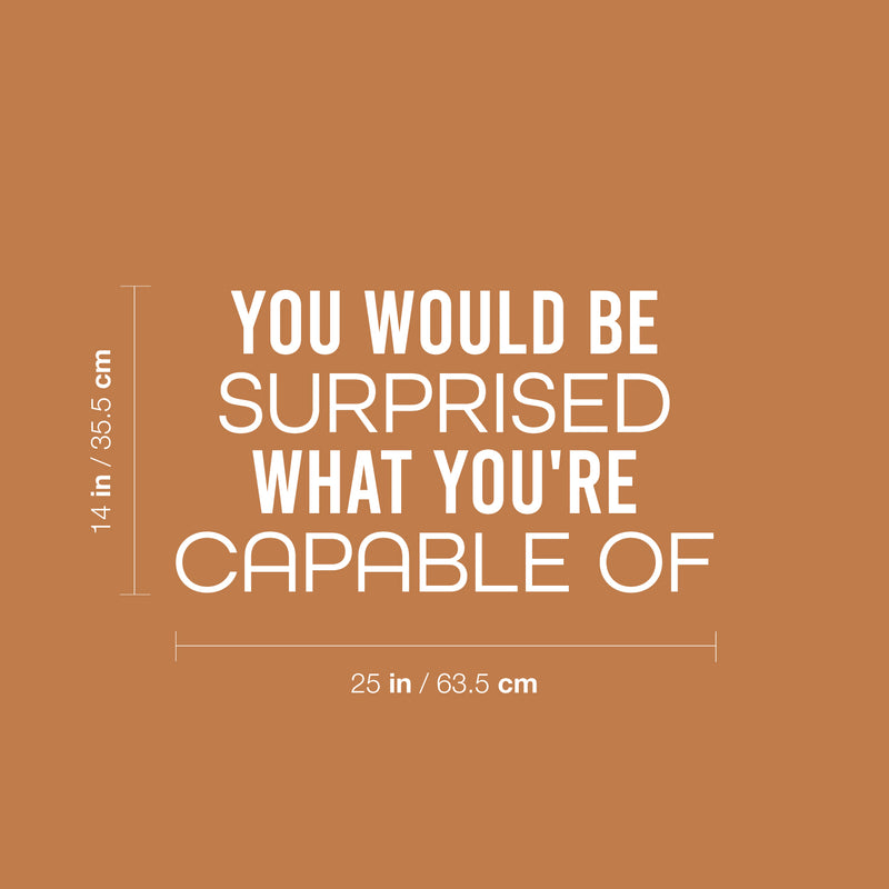 Vinyl Wall Art Decal - You Would Be Surprised What You're Capable Of - 14" x 25" - Trendy Motivating Positive Quote Sticker For Workout Room Yoga Dance Center Gym Fitness Lifestyle Decor 4