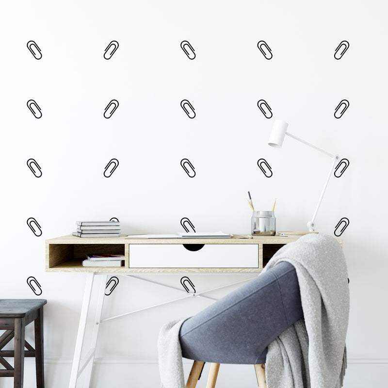 Set Of 24 Vinyl Wall Art Decal - Clips Pattern - 4.5" x 2" Each - Adhesive Stickers Minimalist Design For Home School Classroom Bedroom Work Office Decor 2