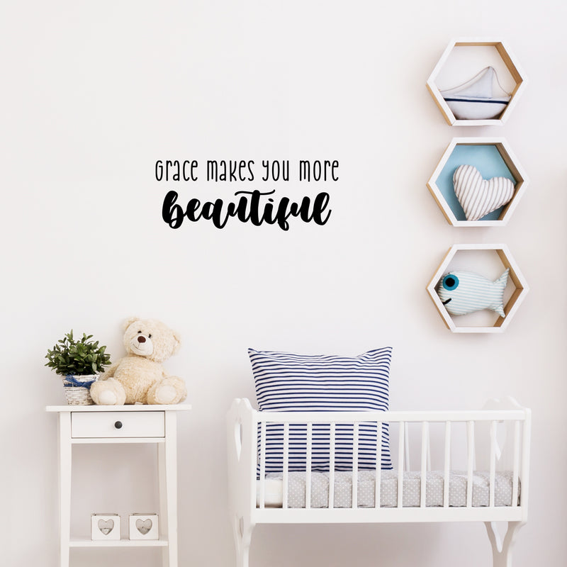 Vinyl Wall Art Decal - Grace Makes You More Beautiful - 9.5" x 25" - Trendy Inspiring Lovely Quote Sticker For Home Bedroom Kids Room Playroom Daycare School Office Coffee Shop Decor 2