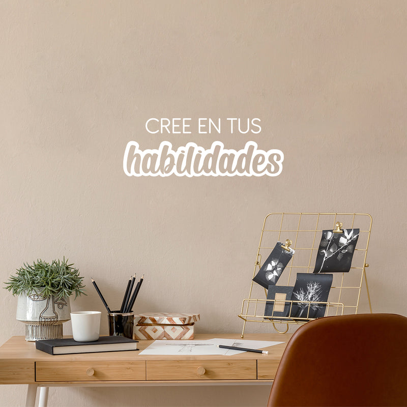 Vinyl Wall Art Decal - Cree En Tus Habilidades / Believe In Your Abilities - 9" x 25" - Positive Inspiring Spanish Quote Sticker For Bedroom Playroom Classroom Office Coffee Shop Decor 2