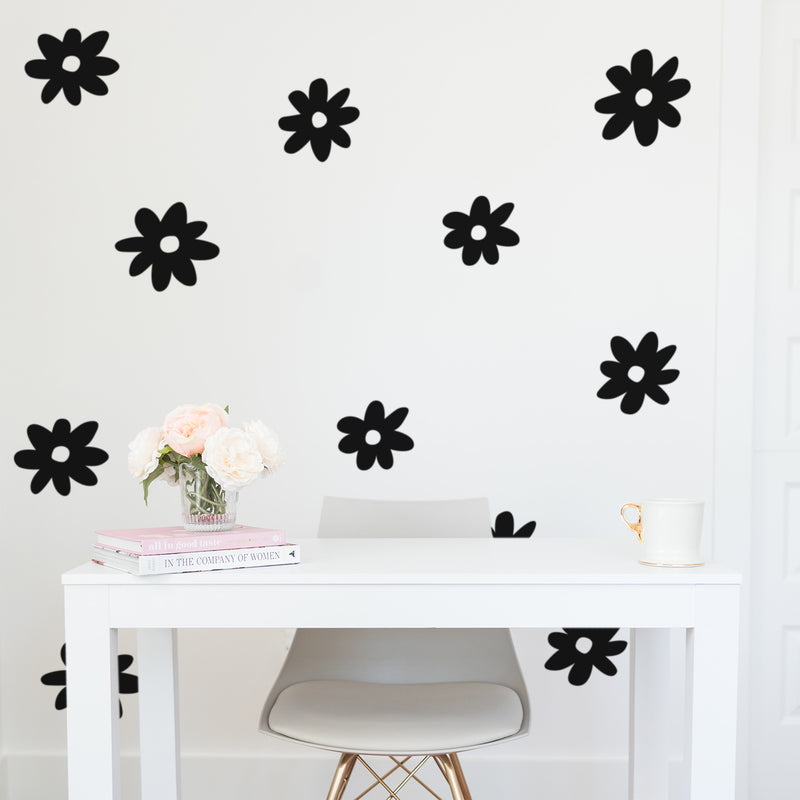 Set Of 24 Vinyl Wall Art Decal - Daisies Pattern - From 6" x 6" Each - Cute Adhesive Sticker Plants Design For Girls Bedroom Kids Room Playroom Home School Classroom Nursery Decor 2