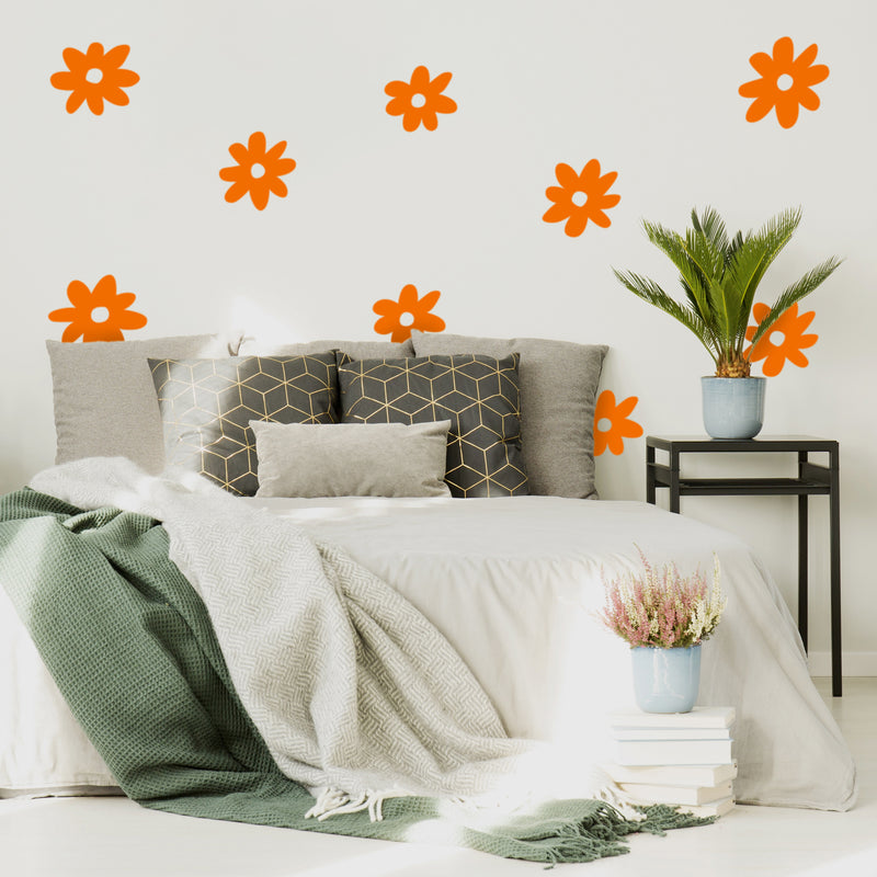 Set Of 24 Vinyl Wall Art Decal - Daisies Pattern - From 6" x 6" Each - Cute Adhesive Sticker Plants Design For Girls Bedroom Kids Room Playroom Home School Classroom Nursery Decor 3