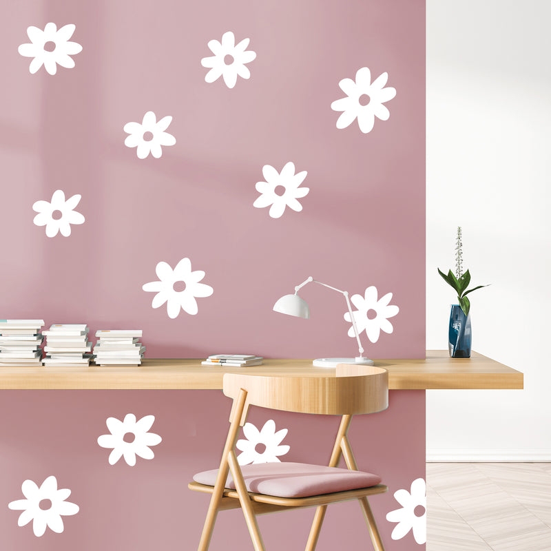 Set Of 24 Vinyl Wall Art Decal - Daisies Pattern - From 6" x 6" Each - Cute Adhesive Sticker Plants Design For Girls Bedroom Kids Room Playroom Home School Classroom Nursery Decor 3