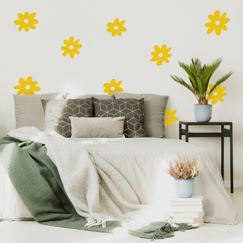 Set Of 24 Vinyl Wall Art Decal - Daisies Pattern - From 6" x 6" Each - Cute Adhesive Sticker Plants Design For Girls Bedroom Kids Room Playroom Home School Classroom Nursery Decor 3