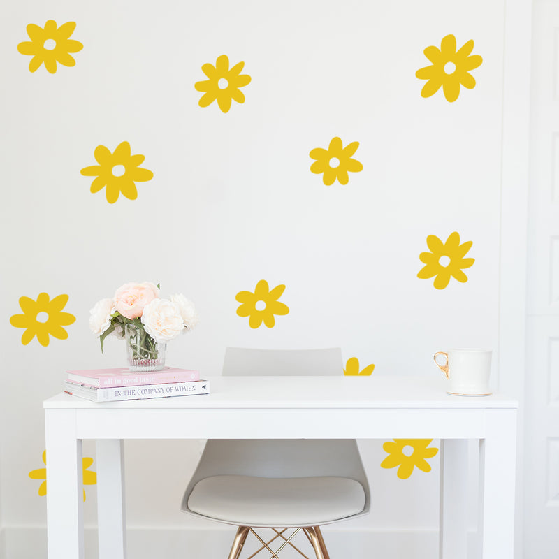 Set Of 24 Vinyl Wall Art Decal - Daisies Pattern - From 6" x 6" Each - Cute Adhesive Sticker Plants Design For Girls Bedroom Kids Room Playroom Home School Classroom Nursery Decor 2