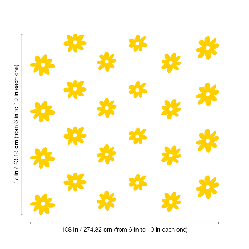 Set Of 24 Vinyl Wall Art Decal - Daisies Pattern - From 6" x 6" Each - Cute Adhesive Sticker Plants Design For Girls Bedroom Kids Room Playroom Home School Classroom Nursery Decor 4