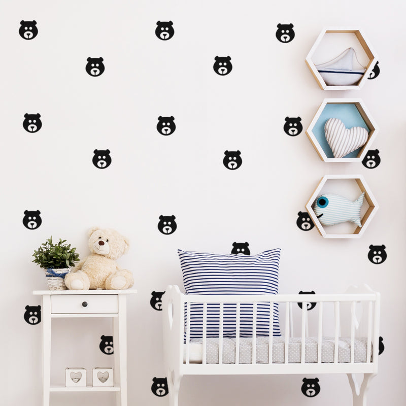 Set Of 25 Vinyl Wall Art Decal - Bear Face Pattern - From Each - Trendy Lovely Fun Design Sticker For Home Bedroom Kids Room Playroom Living Room Daycare School Office Decor 3