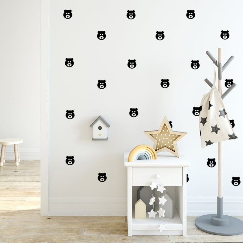 Set Of 25 Vinyl Wall Art Decal - Bear Face Pattern - From 3" x 3" Each - Trendy Lovely Fun Design Sticker For Home Bedroom Kids Room Playroom Living Room Daycare School Office Decor 2