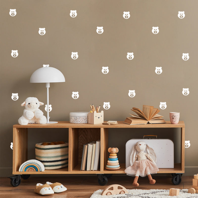 Set Of 25 Vinyl Wall Art Decal - Bear Face Pattern - From 3" x 3" Each - Trendy Lovely Fun Design Sticker For Home Bedroom Kids Room Playroom Living Room Daycare School Office Decor 2