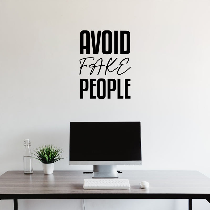 Vinyl Wall Art Decal - Avoid Fake People - 23" x 17" - Trendy Funny Sarcastic Quote Sticker For Home Office Living Room Teen Bedroom Makeup Mirror Decor 2